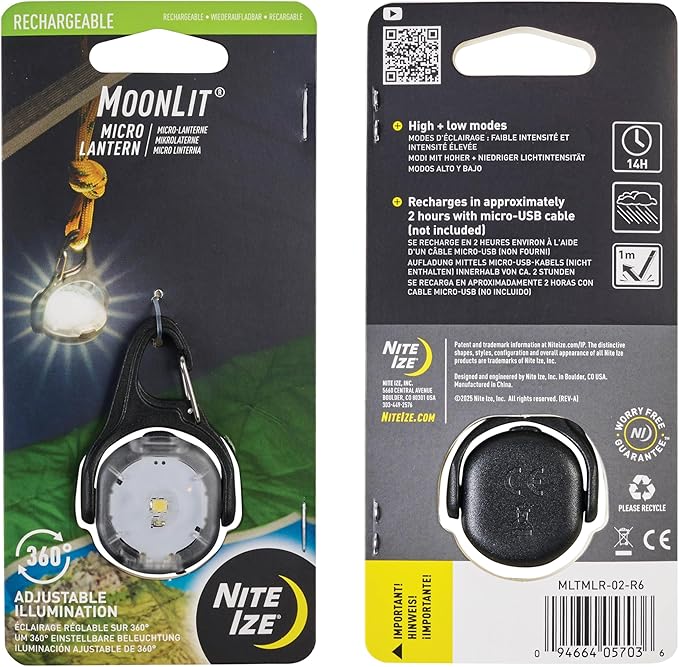 Nite Ize Moonlit Rechargeable Micro Lantern - Portable Mini Lantern for Camping Accessories & Hiking Gear - Features Carabiner Clip with a Weather-Resistant Design