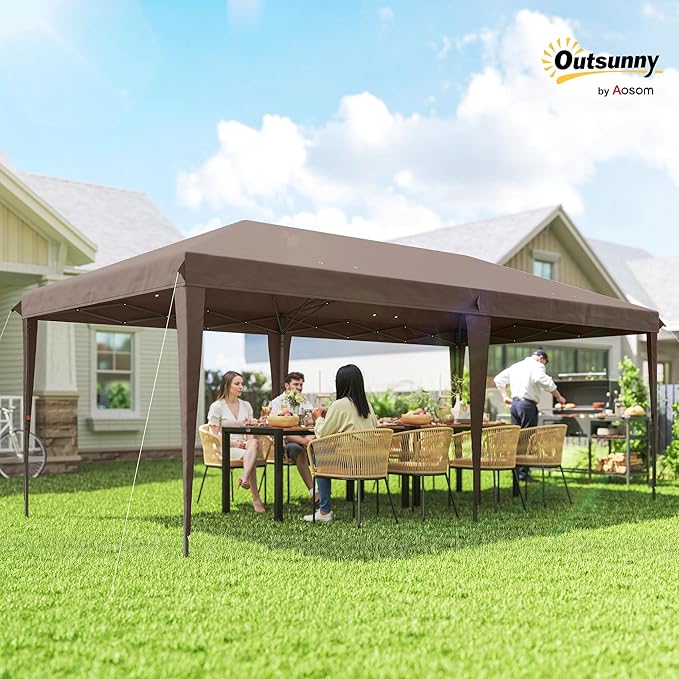 Outsunny 10' x 20' Pop Up Canopy Tent with 4 Sidewalls, Heavy Duty Tents for Parties, Outdoor Instant Gazebo with Carrying Bag for Garden, Patio, Coffee