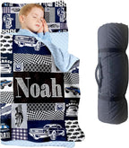 Personalized Toddler Nap Mats for Preschool, Custom Name Kids Sleeping Bag for Daycare, Roll Up Sleeping Mat with Removable Pillow and Soft Dot Minky Blanke for Boys Camping Travel
