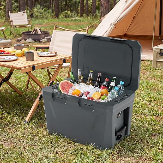 COSTWAY Insulated Portable Cooler, Hard Shell Ice Chest w/ 2 Cup Holders, Bottle Opener, Drain Plug, 3-Day Ice Retention, Outdoor Leak-Proof Dry Box for Beach, Camping, Fishing, Picnic
