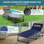 NAIZEA Folding Camping Cot W/Mat for Adults, Adjustable Lounge Chair Outdoor, Heavy Duty Sleeping Cot Bed, Travel Camp Cots for Pool, Beach, Patio Sunbathing
