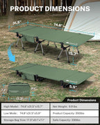 Gonex 31.5" Extra Wide Camping Cot with Leg Extenders 2 in 1 Portable Folding Cot for Adults Height Adjustable Supports 350lbs Sleeping Bed for Backpacking Travel Beach Home (Army Green)