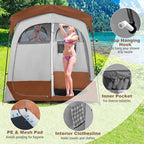 Tangkula Double Room Shower Tent, Oversize Space Privacy Tent with Floor, Removable Rain Fly, Inside Pocket, Clothesline, Top Hook, Portable Outdoor Changing Tent for Dressing, Camping, Toilet