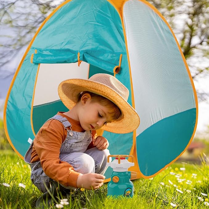 Kids Camping Set Pop Up Play Tent & Space Projector Flashlight- Outdoor Campfire Toy for Toddlers Kids - Pretend Play Camp Gear Tools for Birthday Christmas