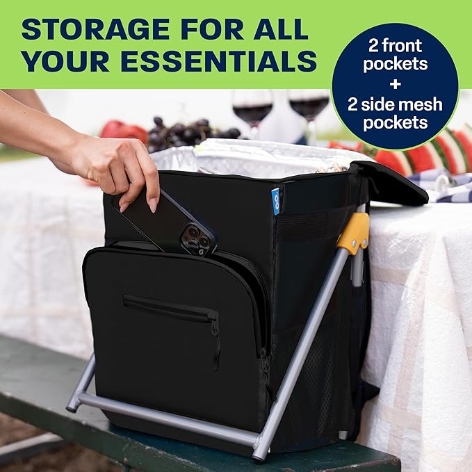 Insulated Backpack Cooler with Foldable Seat - 40 Cans, 24 Hour Cooling, Breathable Straps, Lightweight Leak Proof Liner, Portable Cooler Backpack Bag for Men Women Beach Travel Camping Picnic Hiking