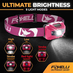 Foxelli USB‑C Rechargeable LED Headlamp – Ultra‑Light 2.4 oz & Bright 180 Lumens – Red/White Light, 5 Modes, IPX5 Waterproof, 40 h Runtime for Trail Running, Camping, Hiking