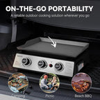 Royal Gourmet PD1301S Portable 3-Burner Tabletop Gas Griddle, 25,500 BTU Cooking Power, 304 Sq. In. Cooking Surface, Ideal for Camping & Tailgating, Black & Silver