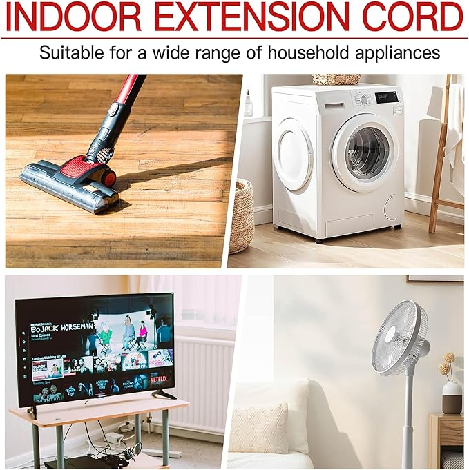 16/3 Short Extension Cord 4 FT, White Extension Cord Flexible & Durable, Indoor 3 Prong Power Cable, Suitable for Home and Office, 13 Amp 1625 Watt 125VAC 16AWG, ETL Listed