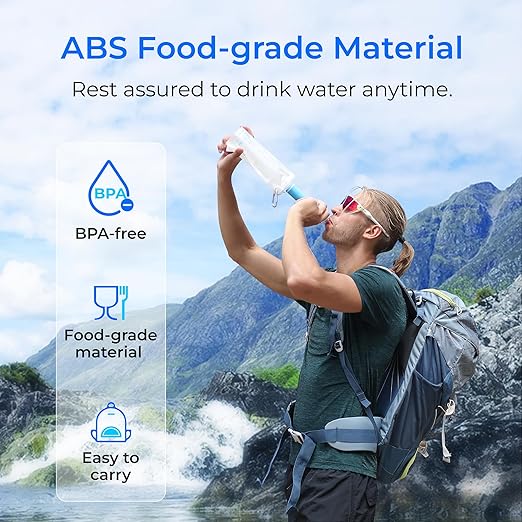 Waterdrop Water Filter Straw, Camping Water Filtration System, Water Purifier Survival Outdoor Drinking Water Purifier for Travel, Backpacking and Emergency Preparedness, 0.1 Micron (Blue), Pack of 4