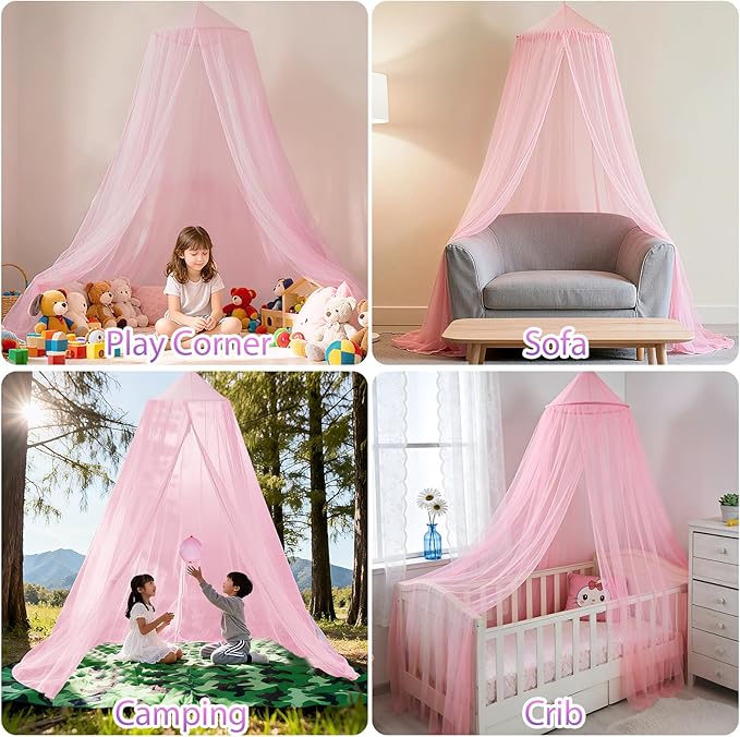 Pink Princess Bed Canopy for Girls,Kids Canopy Bed for Twin, Full, and Queen Sizes; Mosquito Net for Outdoor Use;Bedroom Accessories;Ceiling Tent for Reading Nooks
