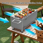 Portable Charcoal Grill,Heavy-Duty Stainless Steel Small BBQ Grill with Double-Layer Insulation Design,170 Sq. In. cooking Area,Tabletop Grill with Travel Bag for Outdoor Camping and Picnic