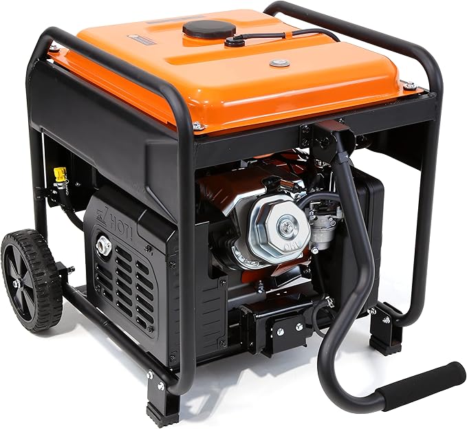 WEN GN625iX 6250-Watt RV and Transfer-Switch-Ready 120V/240V Open Frame Inverter Generator with CO Shutdown Sensor and Wheel Kit, Black/Orange