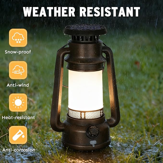 2 Modes Solar Lanterns Outdoor Waterproof, Rechargeable LED Flame Solar Lanterns Decorative Outdoor, Vintage Lantern Hanging Solar Lights for Yard, Porch, Camping, Patio, Garden, Cabin, Gifts (2 Pack)