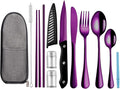 Portable Travel Utensils Set,Reusable Utensils,Travel Camping Cutlery Set,Stainless Steel Flatware Set with Case,Lunch Boxes Workplace Camping School Picnic (Purple)