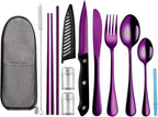 Portable Travel Utensils Set,Reusable Utensils,Travel Camping Cutlery Set,Stainless Steel Flatware Set with Case,Lunch Boxes Workplace Camping School Picnic (Purple)