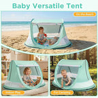 Baby Beach Tent, Pop Up Beach Tent Sun Shade for Beach, UPF 50+ UV Protection Sun Shelters for Infants with Carry Bag for Outdoor Travel, Camping(Green)