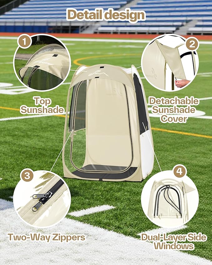 Sportneer XL Clear Pop Up Sports Tent, 46" L x 46" W x 63.5" H Spacious Outdoor TPU Shelter for 1 Adult & 1 Child, Warm All-Weather Bubble Pod with Instant Setup, Wind & Rain Guard for Spectators