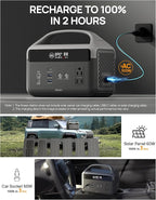 DaranEner Portable Power Station 60,000mAh with Storage Bag, 192Wh LiFePO4 Battery Backup, Solar Generator with 2×AC 300W(600W Surge) Outlets, USB-C 60W PD, for Camping, RV, Outdoor, Home Emergency