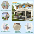 COBIZI 10x15 Canopy Tent, Heavy Duty Pop up Canopy with Sidewalls, Waterproof Easy Setup Canopy with Mosquito Netting, Outdoor Instant Screen Tents for Parties, Wedding, Backyard with Carry Bag, Khaki