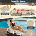 MOPHOTO Oversized Beach Lounge Chair, 5-Position Adjustable Tanning Chair with Face Hole, Heavy Duty Folding Chaise Lounge for Beach, Pool, Patio & Sunbathing