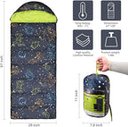 AceCamp Kids Sleeping Bag, Glow-in-The-Dark Sleeping Bag for Kids and Youth, Portable Water-Resistant Kids Sleeping Bag, Temp Rating 30F/ -1℃, for Camping, Hiking, Slumber Party
