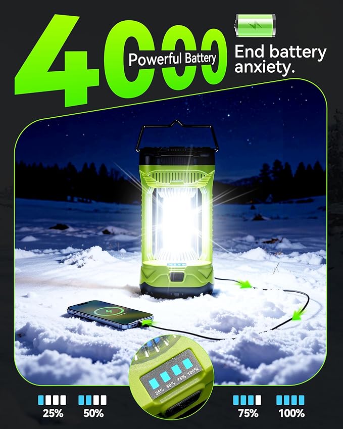 AlpsWolf Camping Lantern Rechargeable, 4000mAh LED Lantern for Power Outages Super Bright Portable Camping Light Emergency Lantern Camping Lamp Green, 1 Pack