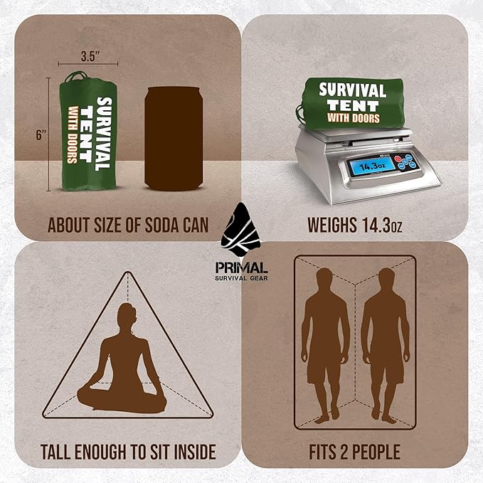 Orange Polyester Survival Tent with Doors - Compact, Durable, All-Season Shelter for Camping, Hiking, and Emergency Preparedness