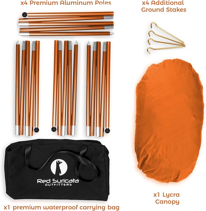Red Suricata Family Beach Tent & Canopy, UPF50 Sun Shade, 4 Aluminum Poles, Sand Shovel, Large Portable Sun Shelter (Large, Orange)