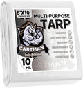 CARTMAN Finished Size 8x10 Feet 10 Mil White Heavy Duty Poly Tarp, Multipurpose Protective Cover, UV Resistant, Waterproof Poly Tarpaulin with Reinforced Edges Tarpaulin with Reinforced Edges