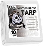 CARTMAN Finished Size 8x10 Feet 10 Mil White Heavy Duty Poly Tarp, Multipurpose Protective Cover, UV Resistant, Waterproof Poly Tarpaulin with Reinforced Edges Tarpaulin with Reinforced Edges