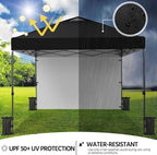 Yaheetech 10x10 Pop up Canopy Tent w/1 Sidewall, Instant Commercial 150D Silver Coated Fabric Outdoor Instant Tent w/Wheeled Bag, 4 Sandbags, 8 Stakes & 4 Ropes for Parties, Camping, Beach, Black