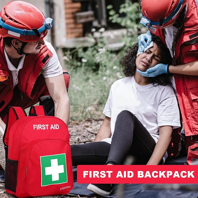 First Aid Backpack Empty, Red Waterproof Emergency Backpack, Portable Large Capacity Empty Medical First Aid Bag for Car Home Office Outdoor Travel Hiking Camping