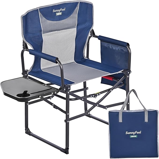 SUNNYFEEL Oversized Camping Directors Chair 2 Pack, Portable Folding Lawn Chairs for Adults Heavy Duty with Side Table,Pocket for Beach, Fishing,Picnic,Concert Outdoor, Foldable Camp Chairs