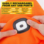 VIBELITE LED Beanie Hat with Light, USB Rechargeable LED Headlamp for Hiking, Camping, Gifts for Men, Dad, Teen Boys, Husband, Women, Boyfriend, Birthday Gifts for Women, Orange