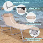 #WEJOY Tanning Chair with Face Hole & Canopy & Side Table, 5 Positions Adjustable Sunbathing Lounge Chair Facedown Chaise Lounge with Pillow Quick Dry for Beach Pool Outdoor Camping Patio,Khaki