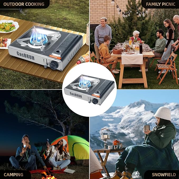 1-Burner Butane Camping Stove with Windblocker,10000 BTU Portable Camp Gas Stove for Outdoor Cooking,Camping,Tailgating, Stainless Steel Single Burner with Carry Case