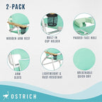 Ostrich Deluxe Padded 3-N-1 Lightweight Portable Adjustable Outdoor Folding Chair for Lawn Beach Lake Camping Lounge with Footrest, Teal (3 Pack)