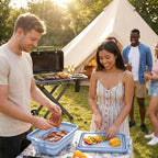 9-IN-1 Collapsible BBQ Prep Tub with Cutting Board, Portable Grill Prep Station with Side Brackets, Lids, Knives, Meat Claws and Drain Rack, Space-Saving for Kitchen, RV, Camping, Blue
