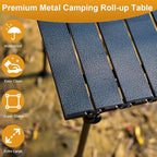 Folding Camping Table, Outdoor Roll-up Table Height Adjustable & Portable Metal Camp Grill Table for Picnic, BBQ, Party, Backyard, Beach, Mesh Storage and Carry Bag (Ash Black, 37.4'' Large)