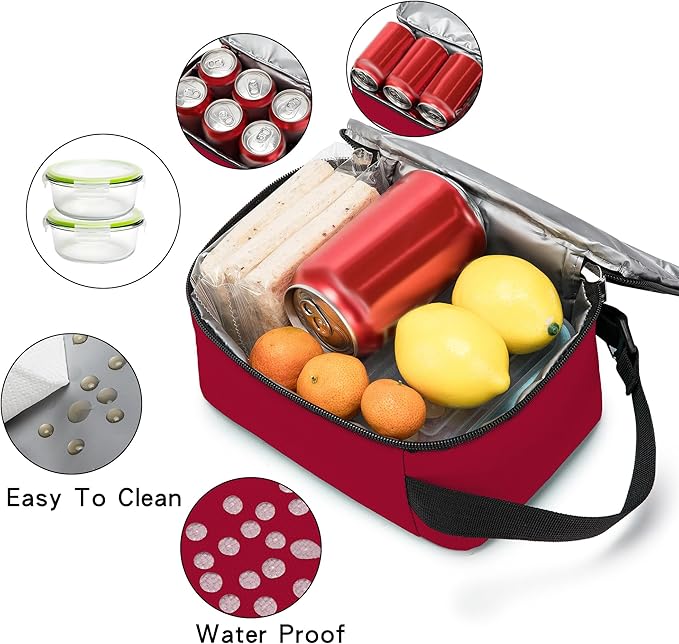 BEIMILY Lunch Box for Men Women Adults,Mini Insulated Lunch Bag for Office Work Picnic,Reusable Portable Lunchbox,Soft Cooler Tote Bag,6 can cooler bag,Mini,Red