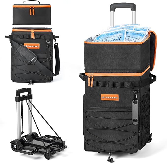 Odoland 48/72 Can Rolling Cooler Bag with Wheels & Handle, Collapsible Insulated Ice Chest for Beach, Camping & Tailgating - Portable Travel Soft Cooler on Wheels, Collapses for Easy Storage