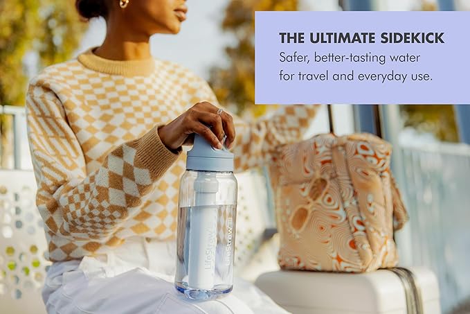 LifeStraw Go Series – BPA-Free Water Filter Bottle for Travel and Everyday Use Removes Bacteria, Parasites and Microplastics, Improves Taste, 1L Aegean Sea