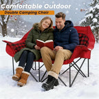 Heated Double Camping Chair, Padded Camping Couch with 3 Heat Levels and 4 Heating Zones, Oversized Camp Loveseat Support 800lbs for Soccer Games, Tailgating, RV Travel, Beach Days（Not Battery）