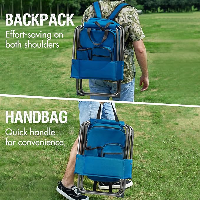PORTAL Backpack Cooler Chair Fishing Chairs with Backrest Folding Camping Stool Compact for Outdoors Hiking Hunting Travel, Supports 225 lbs Capacity