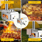 Tent Stove, 7.3ft height Portable Wood Burning Stove, Small Stainless Steel Hot Tent Stove with 6 Chimney Pipes for Outdoor Heating, Cooking, Hunting & Ice Fishing