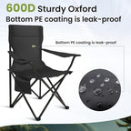 Portable Camping Chair 2 Pack, Folding Outdoor Chair with Cup Holder & Side Pocket for Camping (Black, 2 Pack)