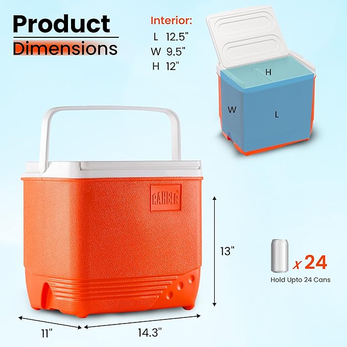 Small Cooler Hard Shell, Ice Chest with Retractable Handle, Small Hard Cooler Box with 3–4 Day Ice Retention, Car Cooler for Picnic, Beach, Work & Travel