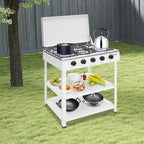5 Burner Natural Gas Burner Portable Camping Stove Manual Ignition Gas Stove with Support Leg Stand and Wind Blocking Cover for RV, Apartment, Outdoor Cooking