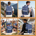 Cooler Backpack, 40 Cans Insulated Lunch Backpack Picnic Backpack for Men&Women, Durable Cooler Bag with 2 Leak Proof Compartments for Picnic, BBQ Camping, Lunch, Beach, Hiking, Blue