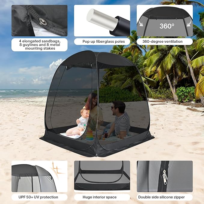 Alvantor Pop Up Screen House Gazebo with Mosquito Netting, Instant UV Resistant Sun Shelter for Patio & Backyard, Portable Canopy Tent for 2-10 Person